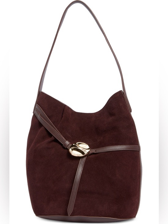 Sam Edelman Handbags - NWT Sam Edelman Cowhide Leather Suede Crossbody Chocolate Brown Bucket Tote Bag